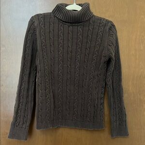 Brown Cable Knit Turtleneck Sweater